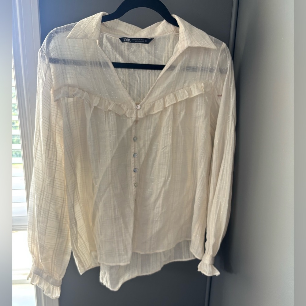 Zara Metallic Thread Ruffled Shirt - Picture 2 of 2